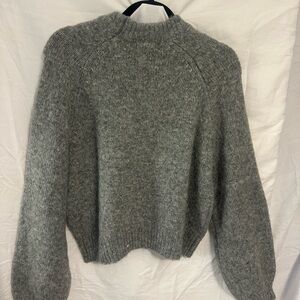 Lea & Viola Pearl Rhinestone Embellished Gray Sweater S
